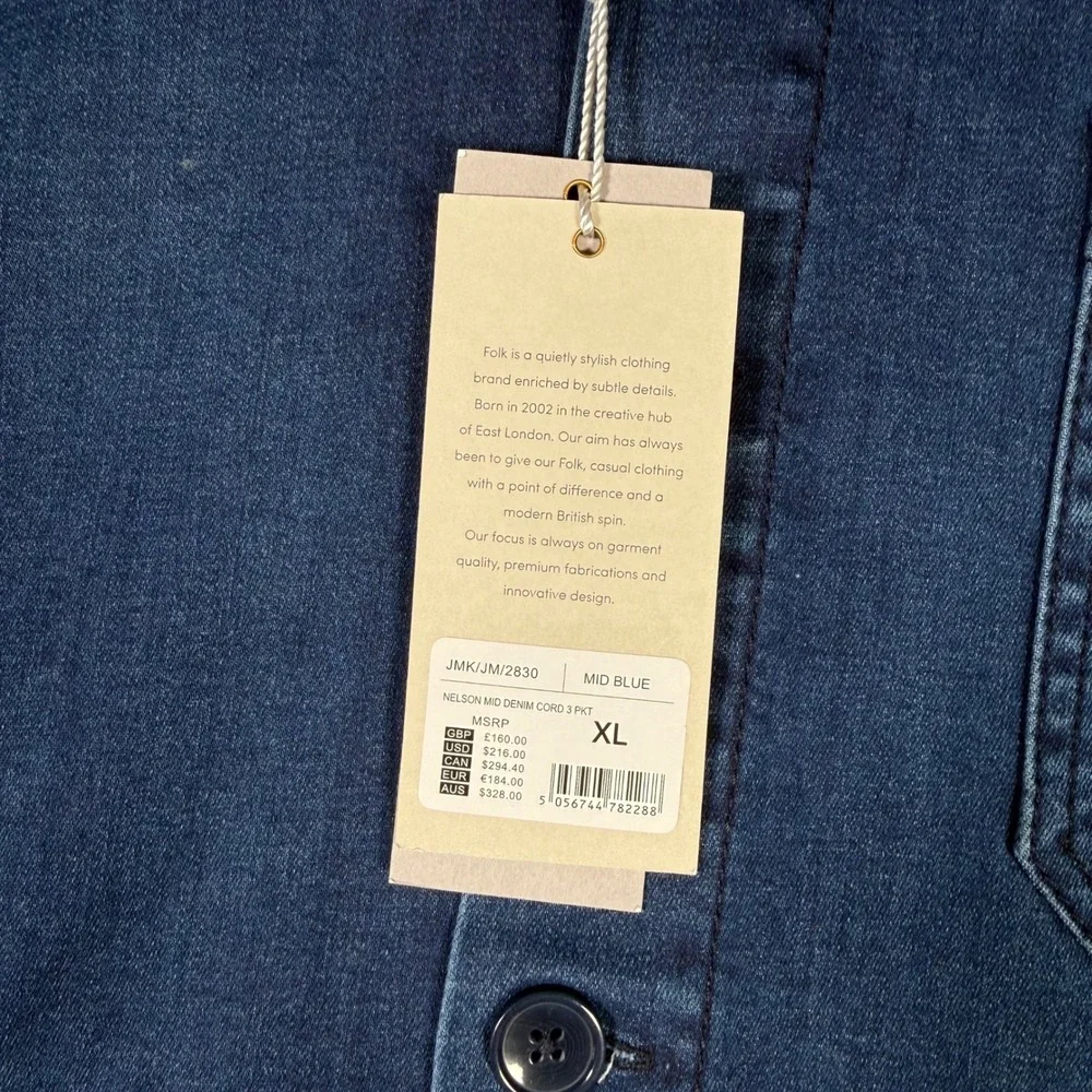 NWT Folk Nelson Men's XL Denim Chore Jacket Blue Corduroy Collar Workwear Coat